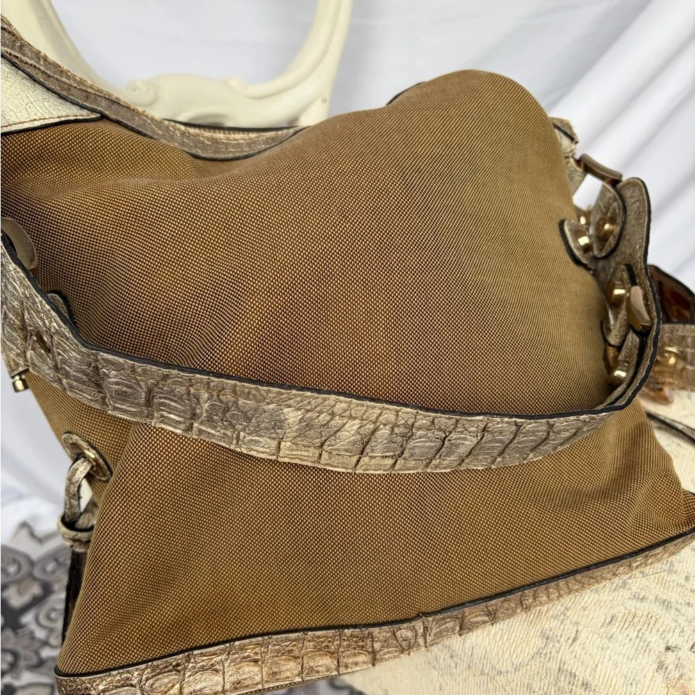 GUESS Brown Canvas Logo Tote with Contrast Trim - Picture 3 of 7